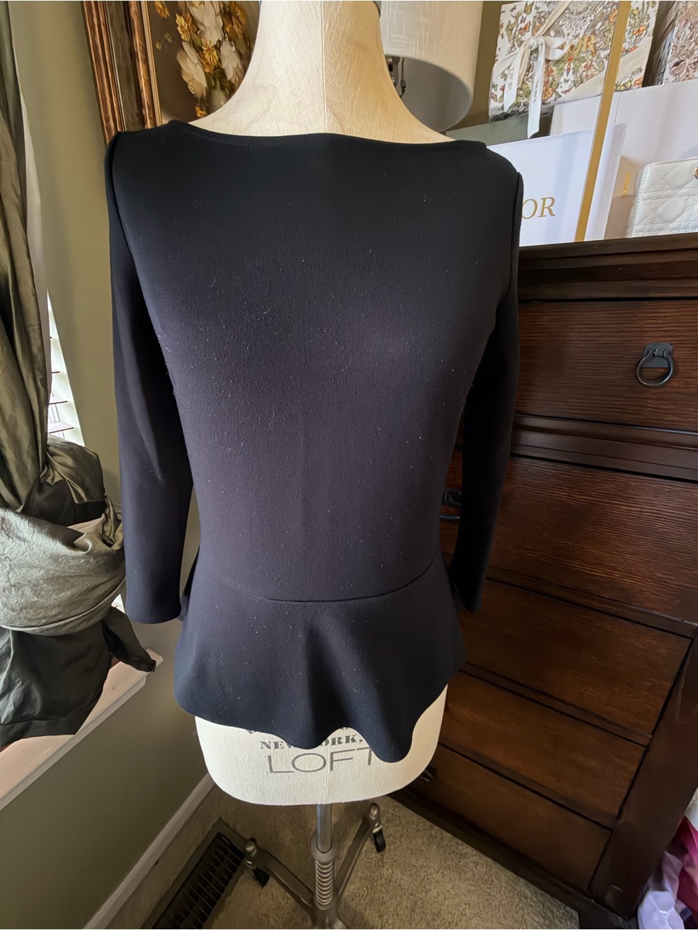 LOFT Black Boatneck Long-Sleeve Peplum Top